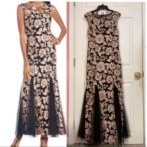 Alex evenings black & gold dress Size 8